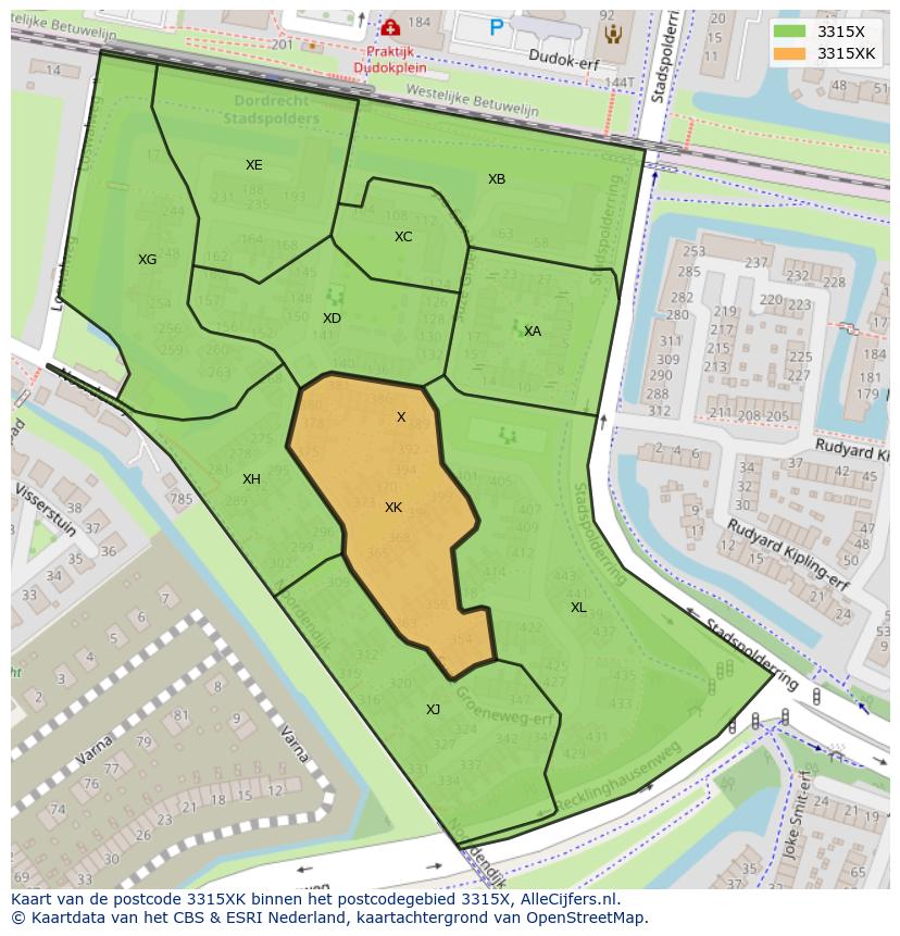 Afbeelding van het postcodegebied 3315 XK op de kaart.