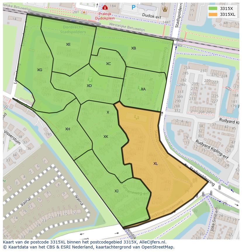 Afbeelding van het postcodegebied 3315 XL op de kaart.