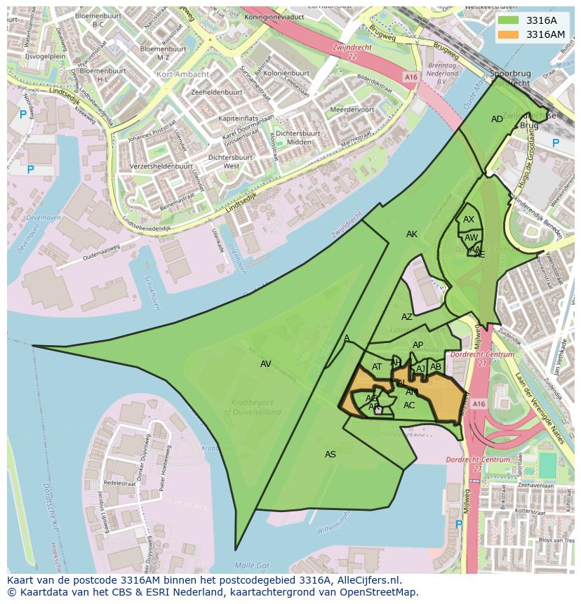 Afbeelding van het postcodegebied 3316 AM op de kaart.
