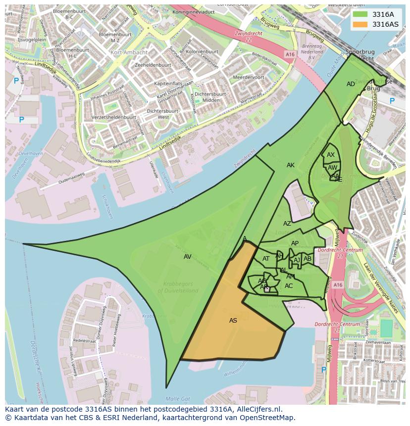 Afbeelding van het postcodegebied 3316 AS op de kaart.