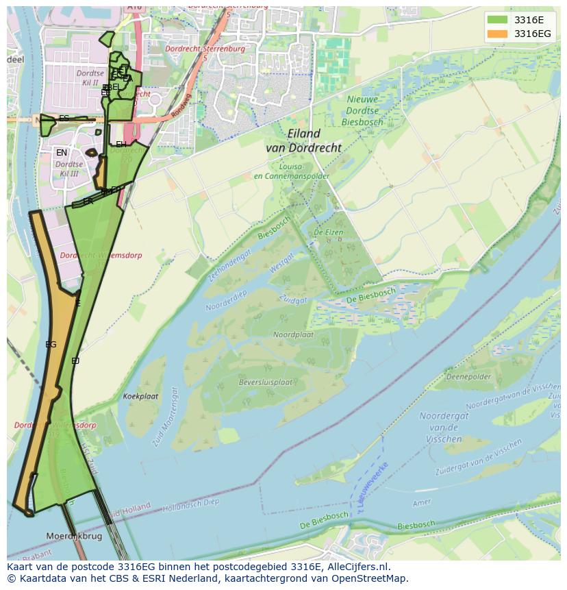 Afbeelding van het postcodegebied 3316 EG op de kaart.