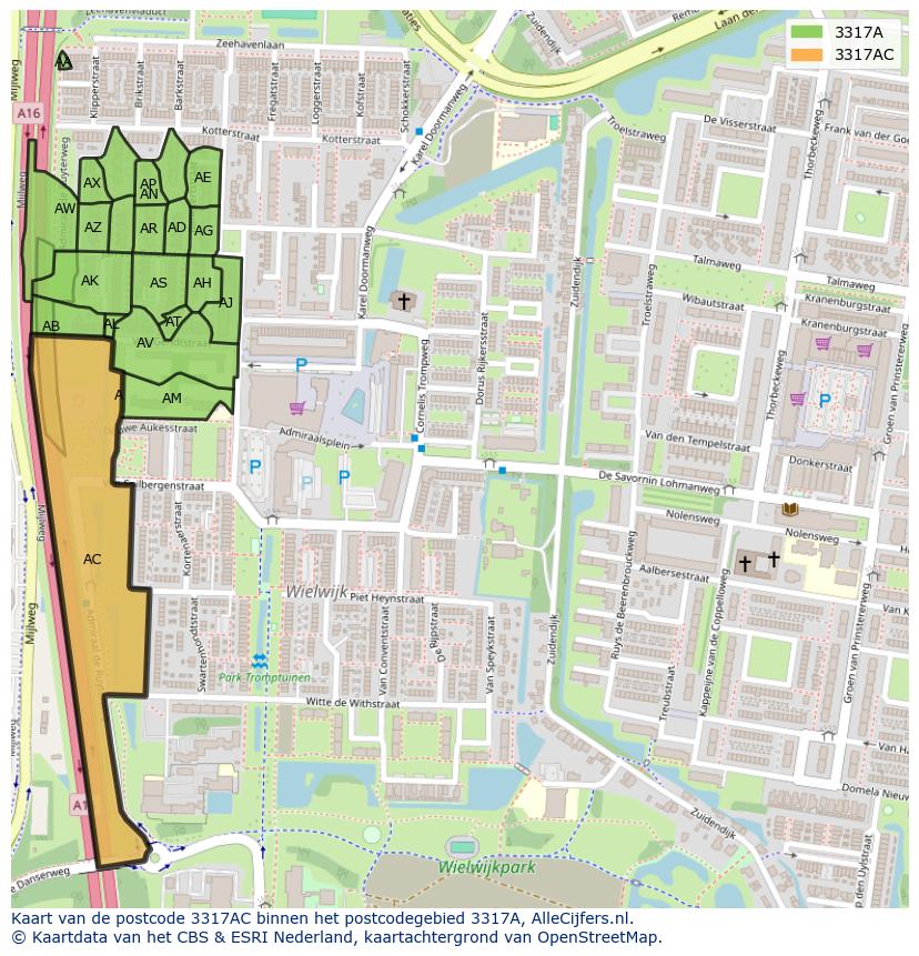 Afbeelding van het postcodegebied 3317 AC op de kaart.