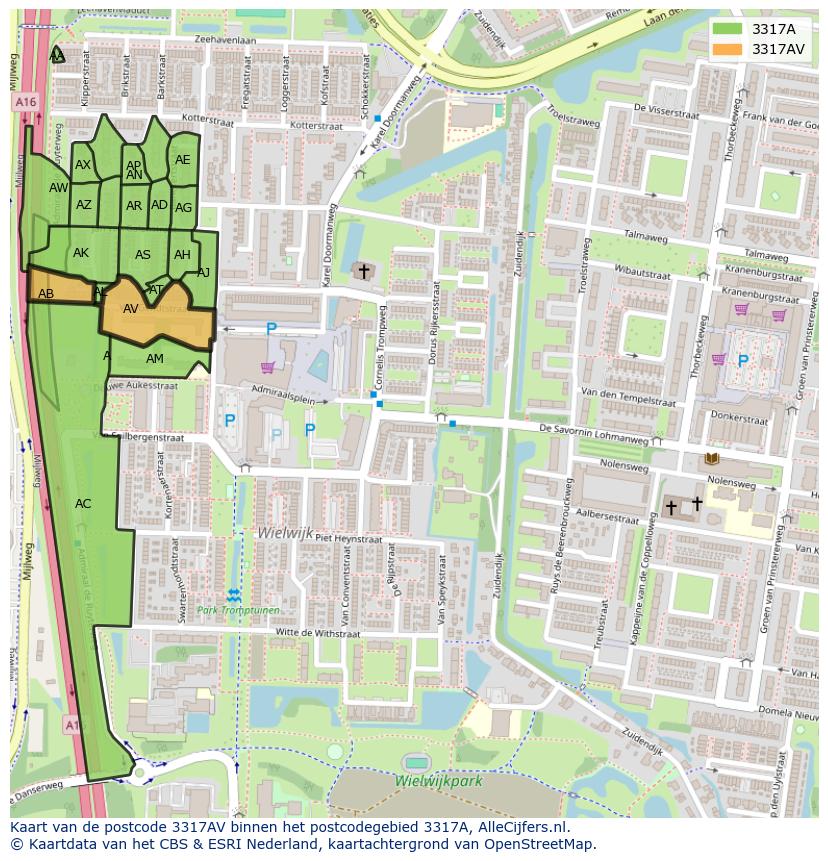 Afbeelding van het postcodegebied 3317 AV op de kaart.