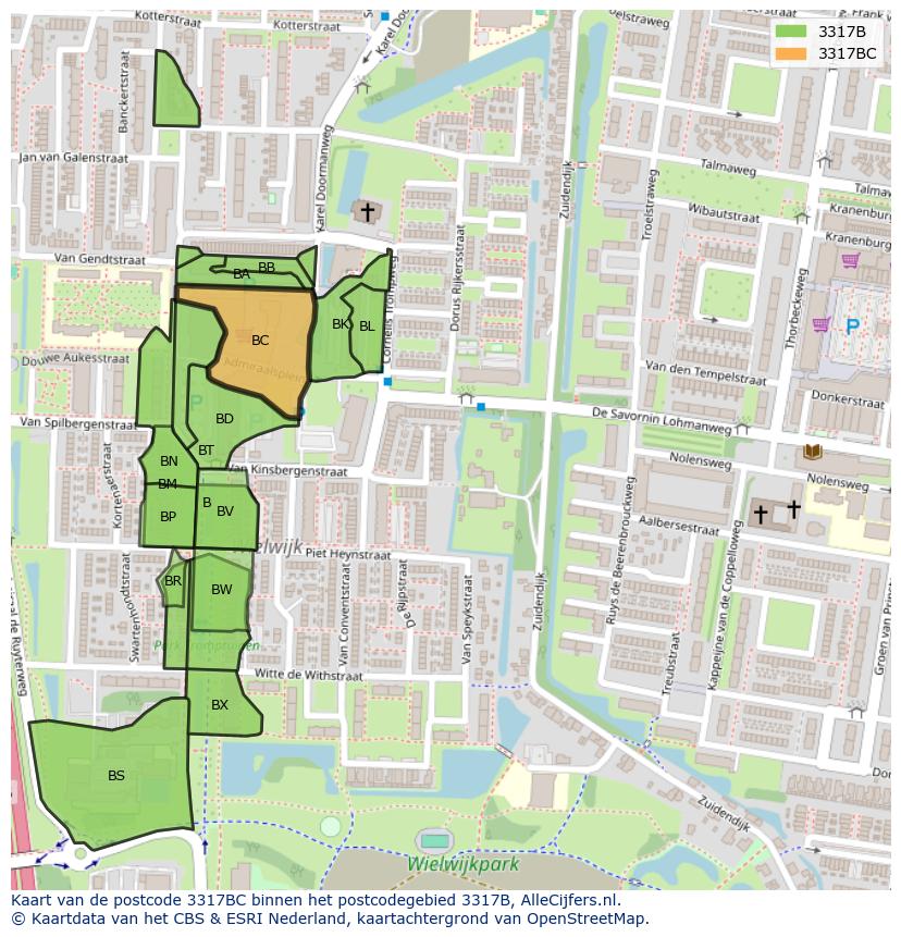 Afbeelding van het postcodegebied 3317 BC op de kaart.