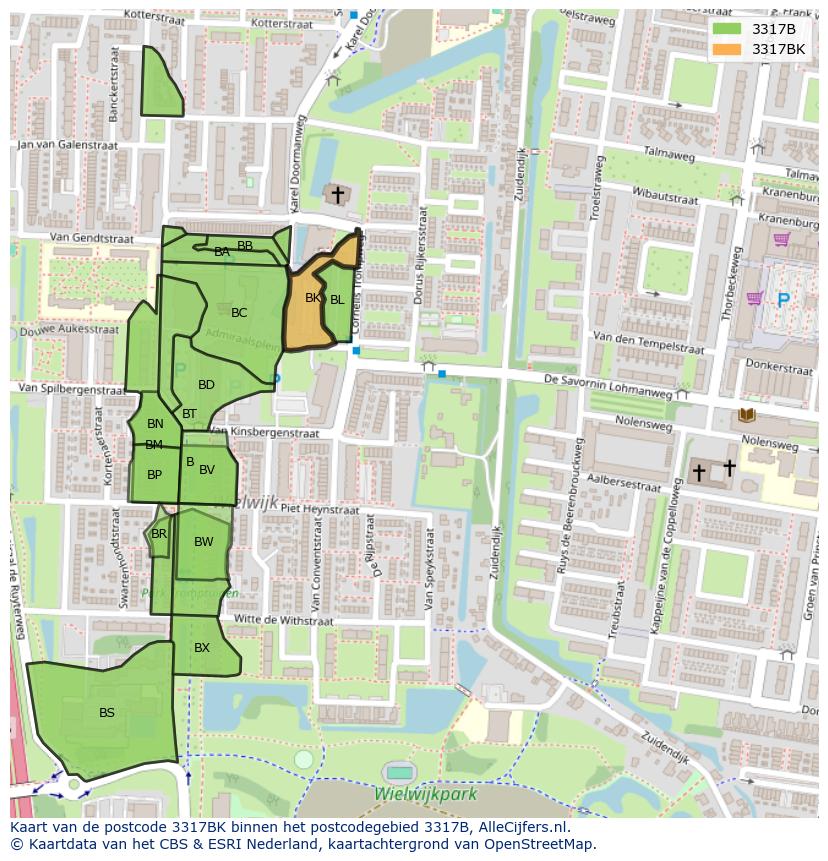 Afbeelding van het postcodegebied 3317 BK op de kaart.