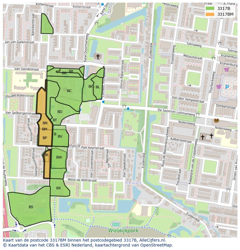 Afbeelding van het postcodegebied 3317 BM op de kaart.