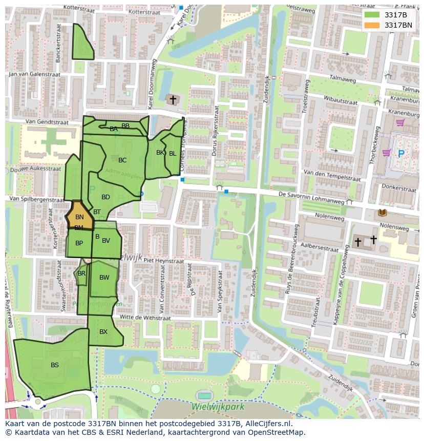 Afbeelding van het postcodegebied 3317 BN op de kaart.