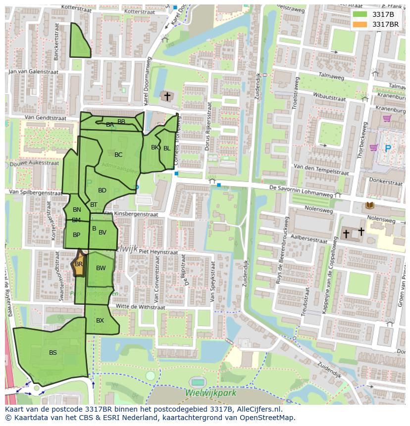 Afbeelding van het postcodegebied 3317 BR op de kaart.