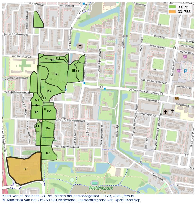 Afbeelding van het postcodegebied 3317 BS op de kaart.
