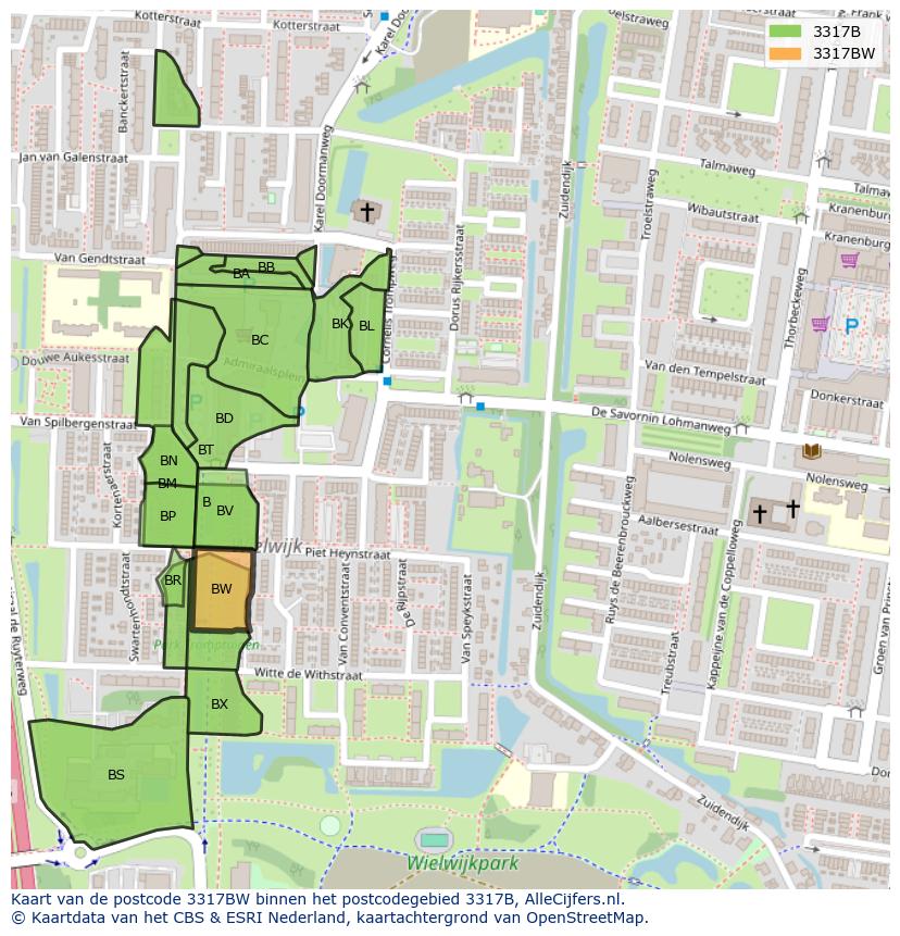 Afbeelding van het postcodegebied 3317 BW op de kaart.
