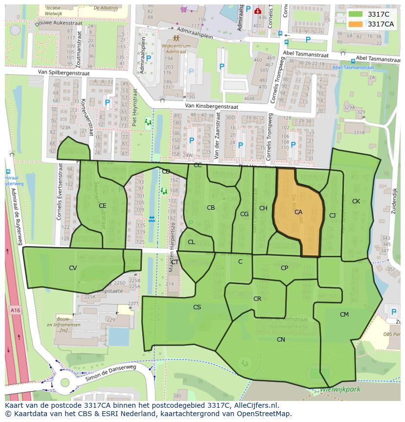 Afbeelding van het postcodegebied 3317 CA op de kaart.