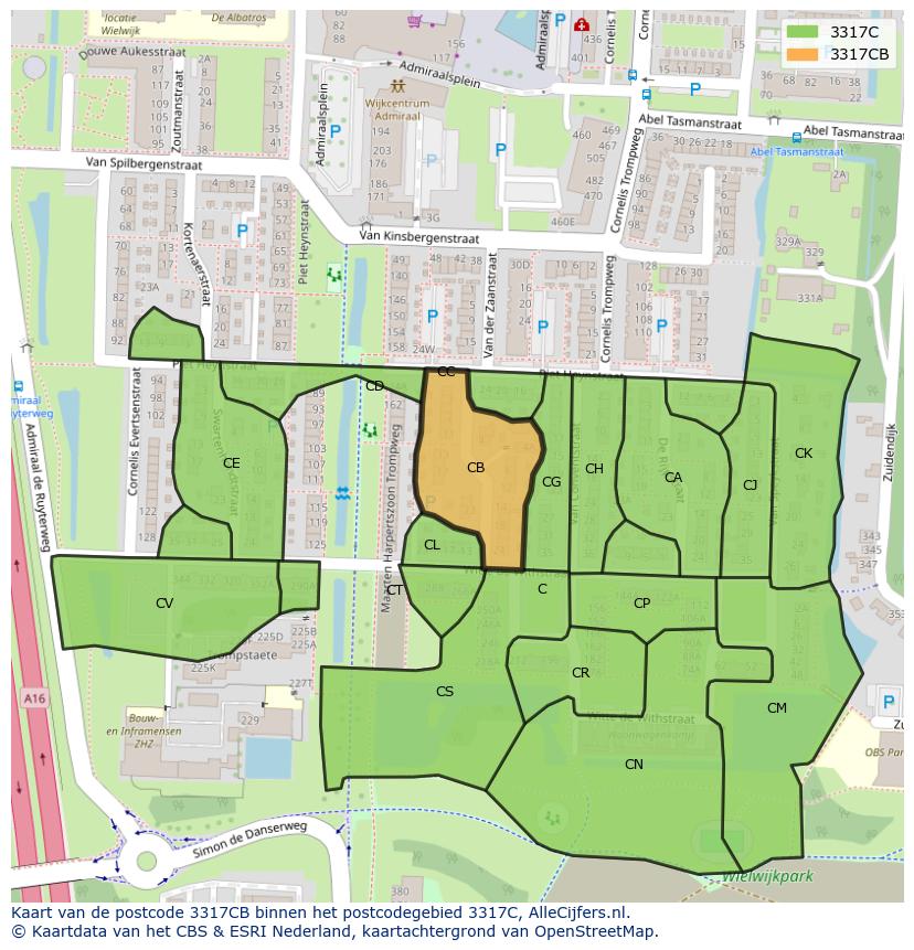 Afbeelding van het postcodegebied 3317 CB op de kaart.