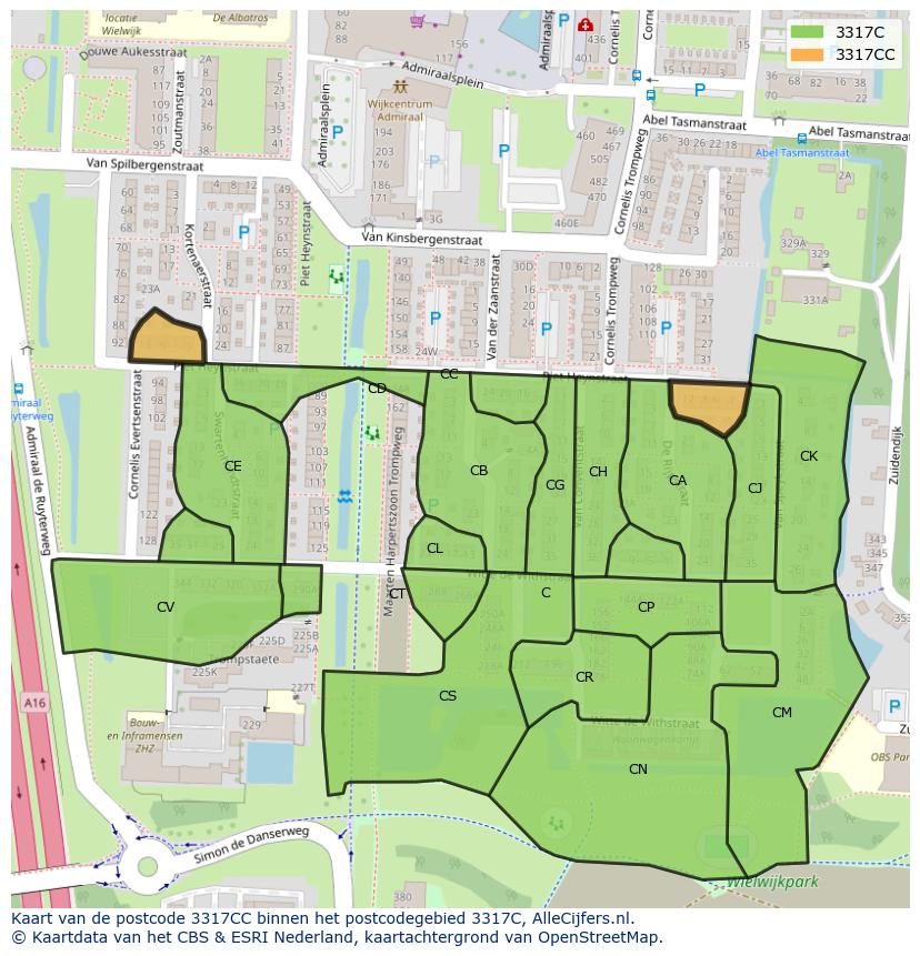 Afbeelding van het postcodegebied 3317 CC op de kaart.