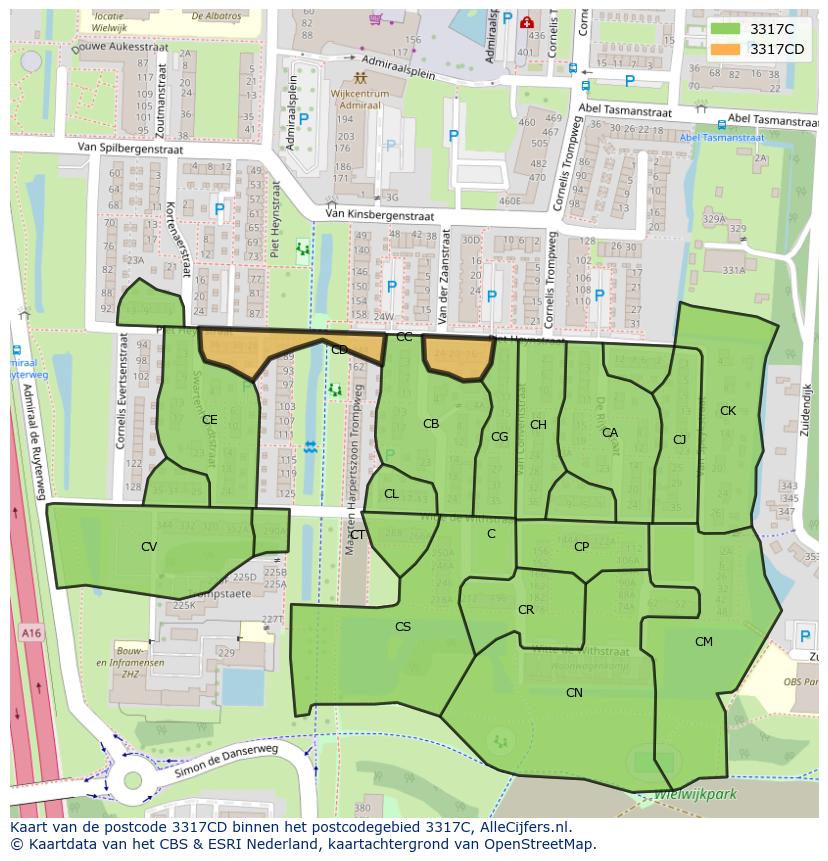 Afbeelding van het postcodegebied 3317 CD op de kaart.