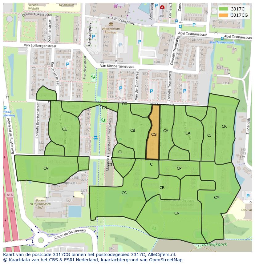 Afbeelding van het postcodegebied 3317 CG op de kaart.