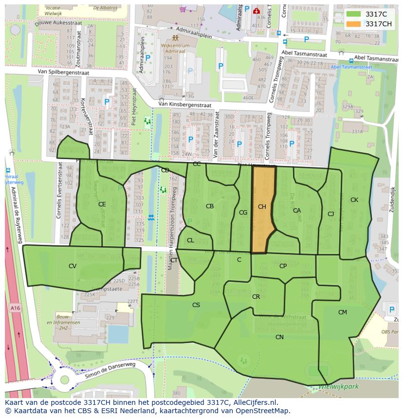 Afbeelding van het postcodegebied 3317 CH op de kaart.