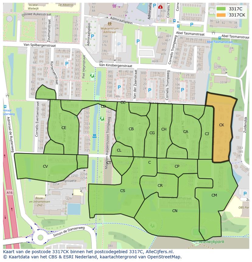 Afbeelding van het postcodegebied 3317 CK op de kaart.