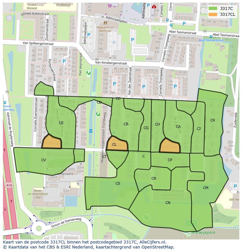 Afbeelding van het postcodegebied 3317 CL op de kaart.