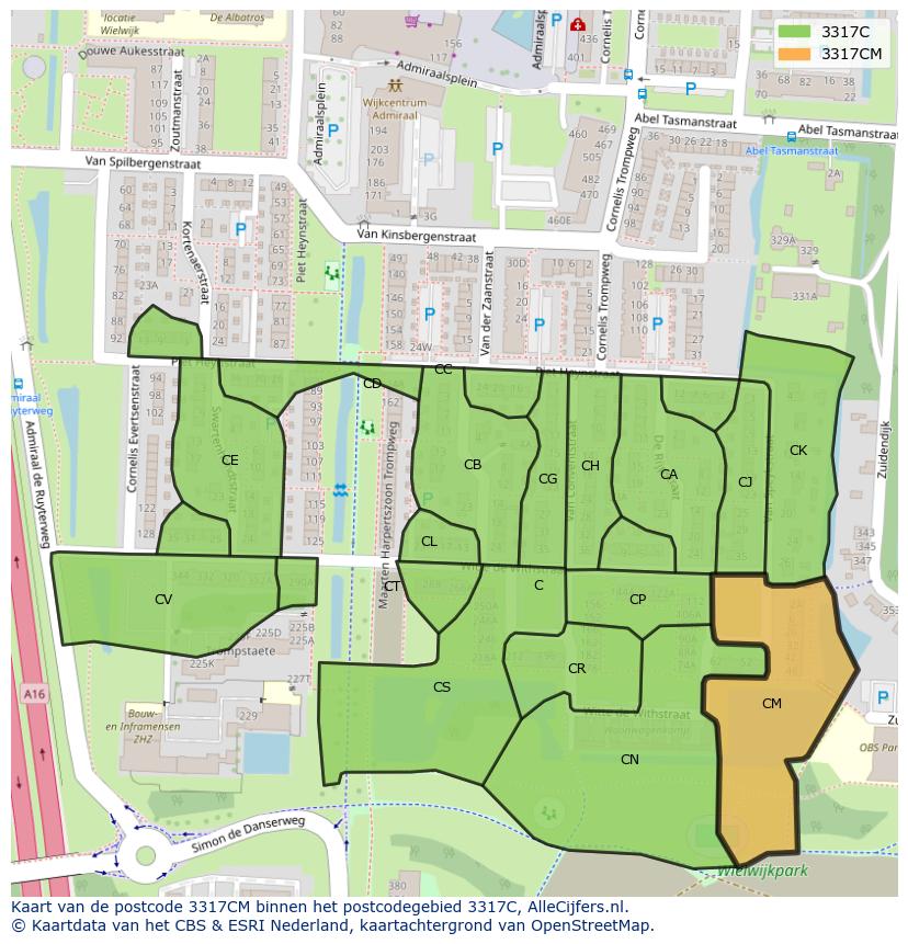 Afbeelding van het postcodegebied 3317 CM op de kaart.