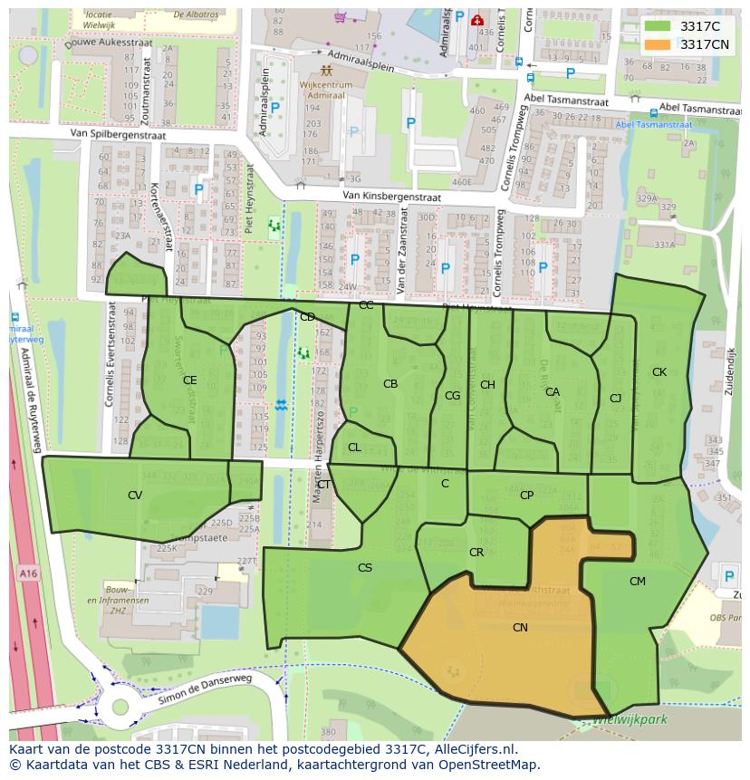 Afbeelding van het postcodegebied 3317 CN op de kaart.