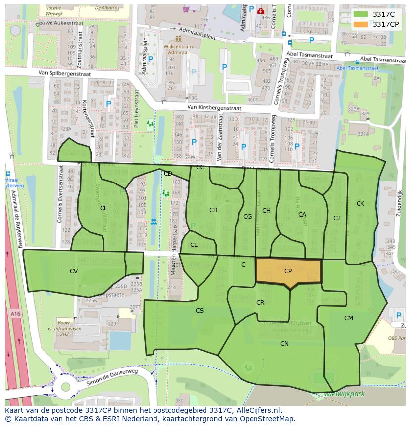 Afbeelding van het postcodegebied 3317 CP op de kaart.