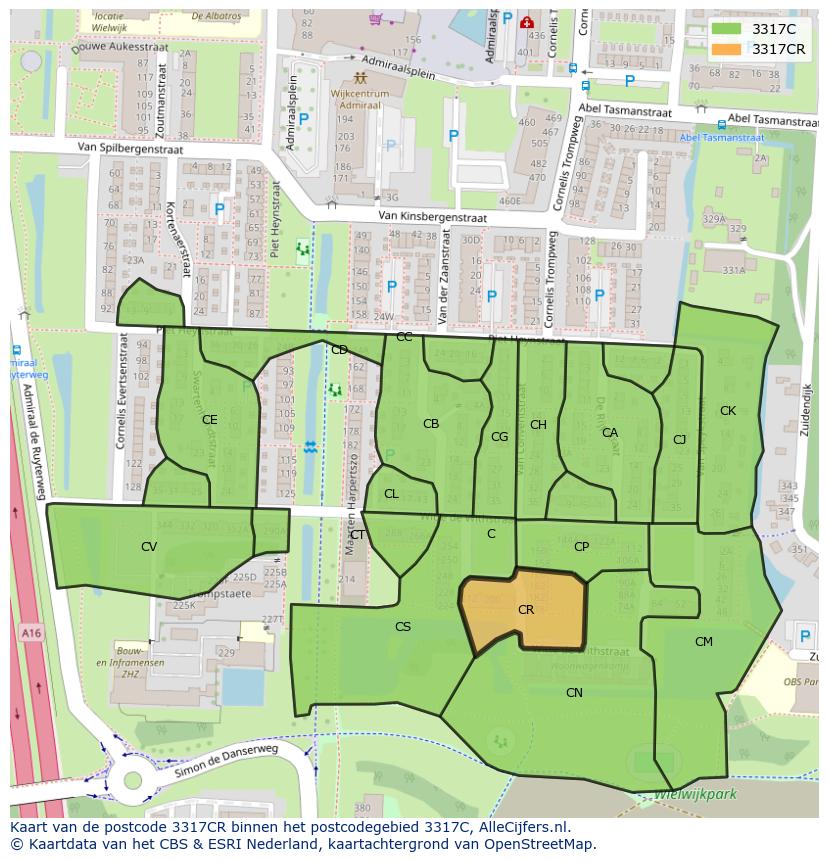 Afbeelding van het postcodegebied 3317 CR op de kaart.