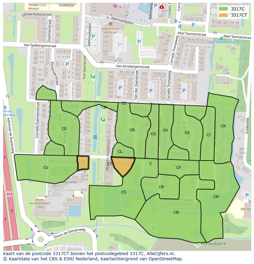 Afbeelding van het postcodegebied 3317 CT op de kaart.