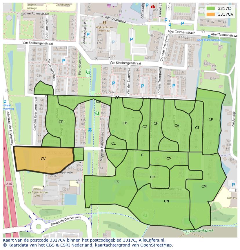Afbeelding van het postcodegebied 3317 CV op de kaart.