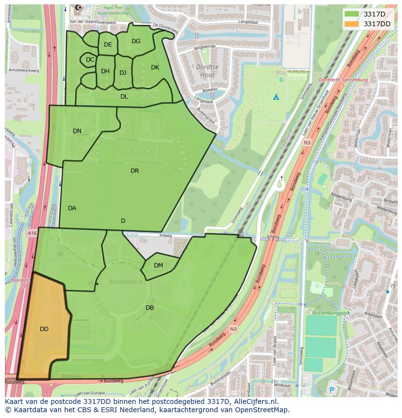 Afbeelding van het postcodegebied 3317 DD op de kaart.