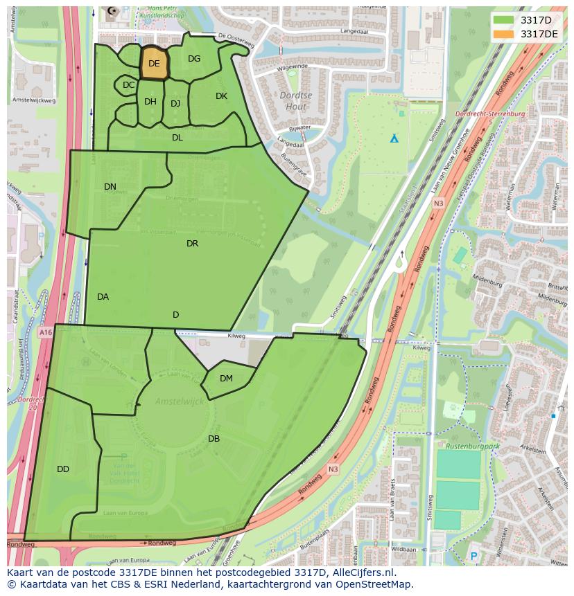 Afbeelding van het postcodegebied 3317 DE op de kaart.