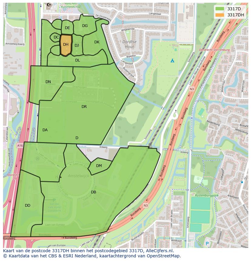 Afbeelding van het postcodegebied 3317 DH op de kaart.