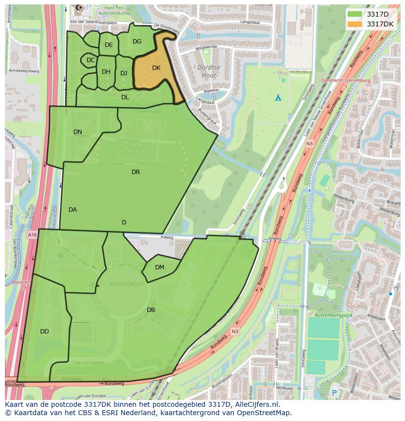 Afbeelding van het postcodegebied 3317 DK op de kaart.