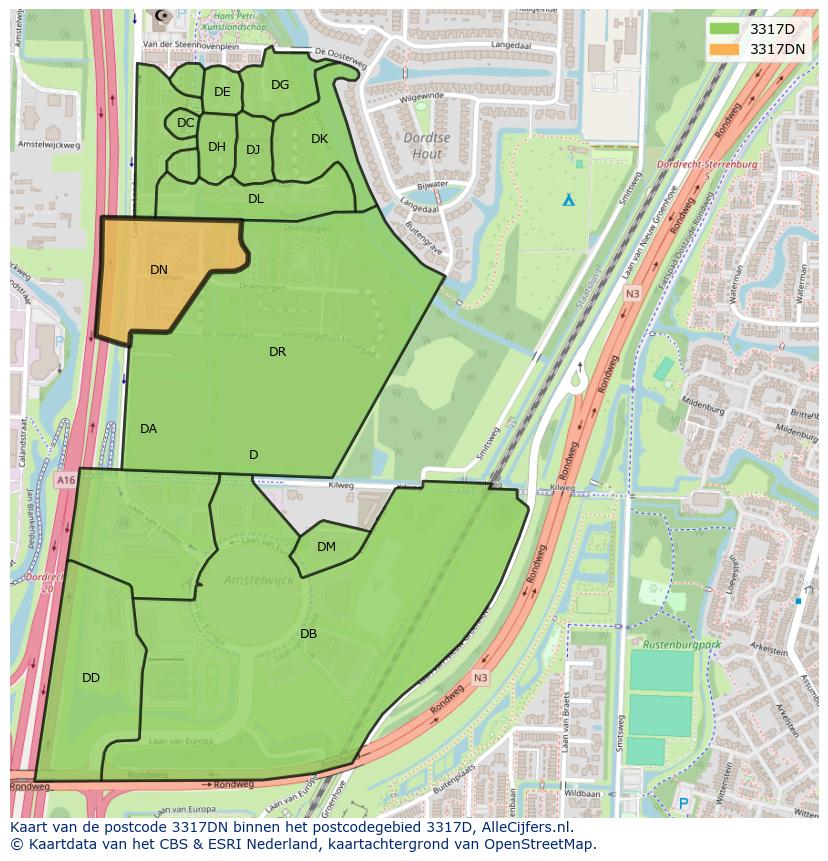 Afbeelding van het postcodegebied 3317 DN op de kaart.