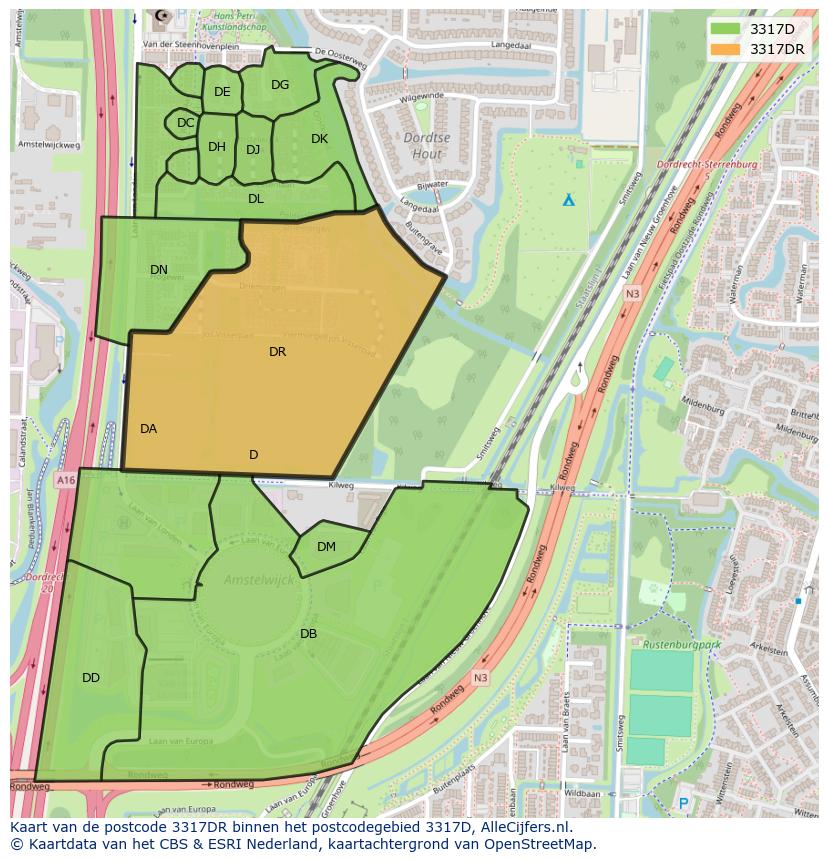 Afbeelding van het postcodegebied 3317 DR op de kaart.