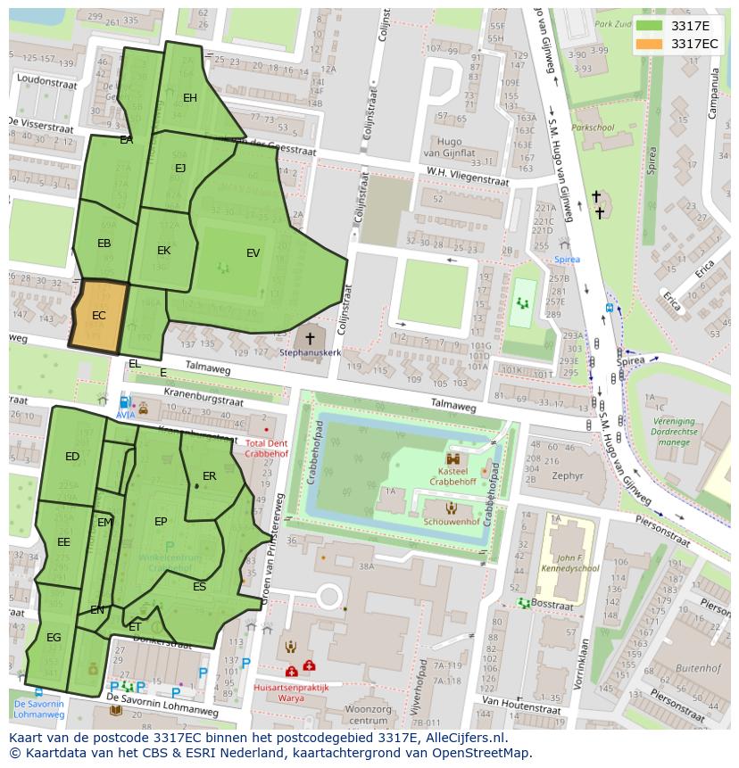 Afbeelding van het postcodegebied 3317 EC op de kaart.