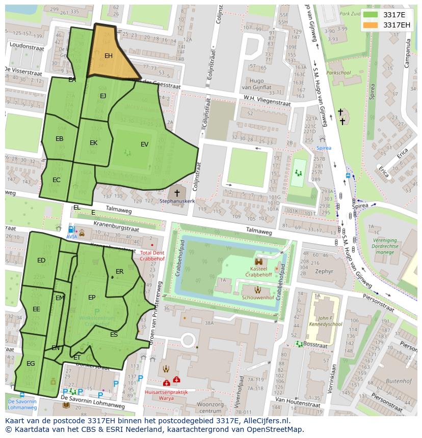 Afbeelding van het postcodegebied 3317 EH op de kaart.