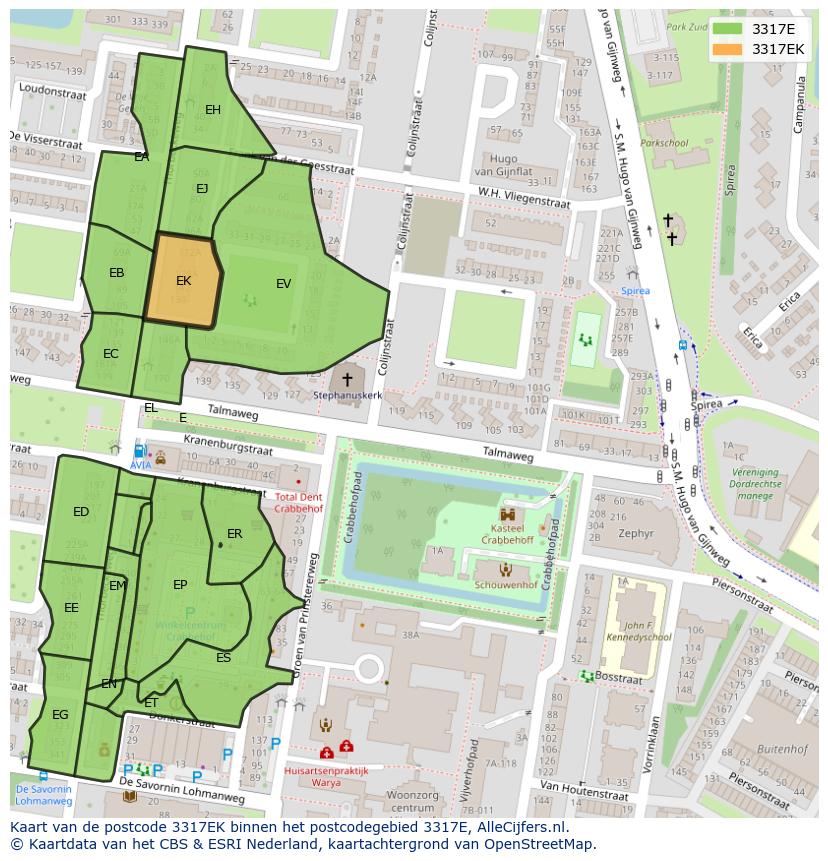 Afbeelding van het postcodegebied 3317 EK op de kaart.