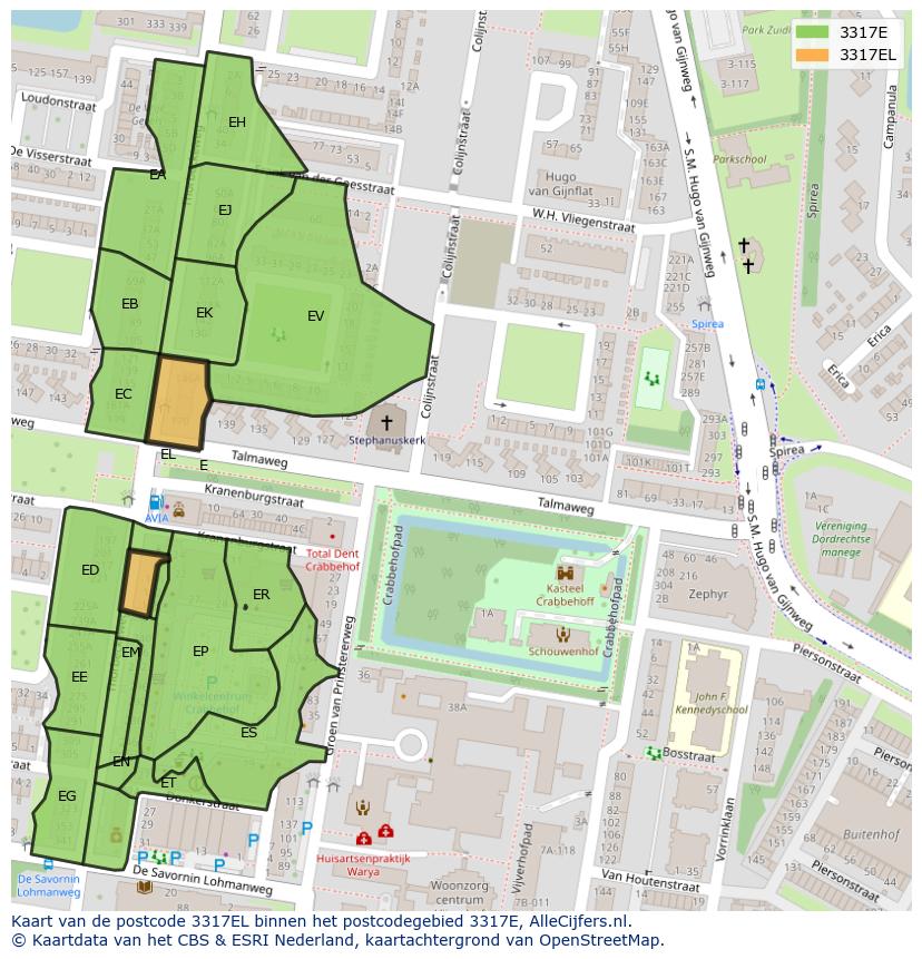 Afbeelding van het postcodegebied 3317 EL op de kaart.