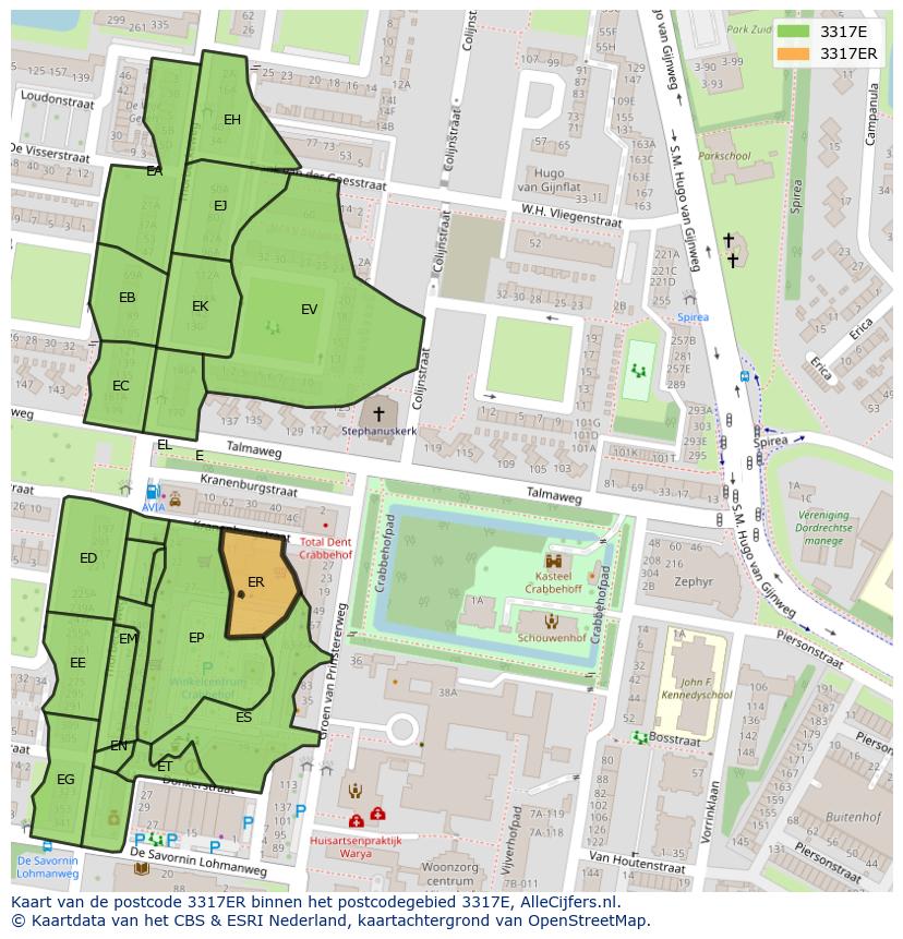 Afbeelding van het postcodegebied 3317 ER op de kaart.