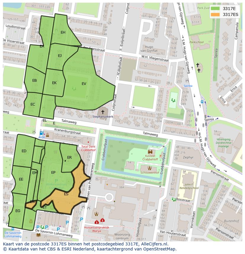 Afbeelding van het postcodegebied 3317 ES op de kaart.