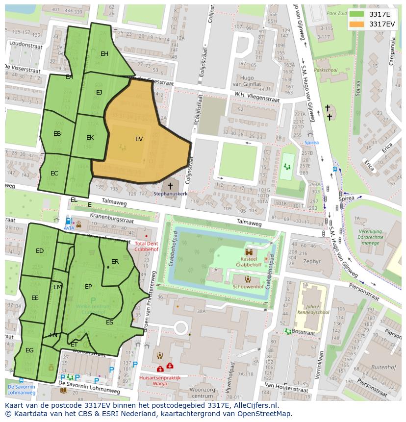 Afbeelding van het postcodegebied 3317 EV op de kaart.
