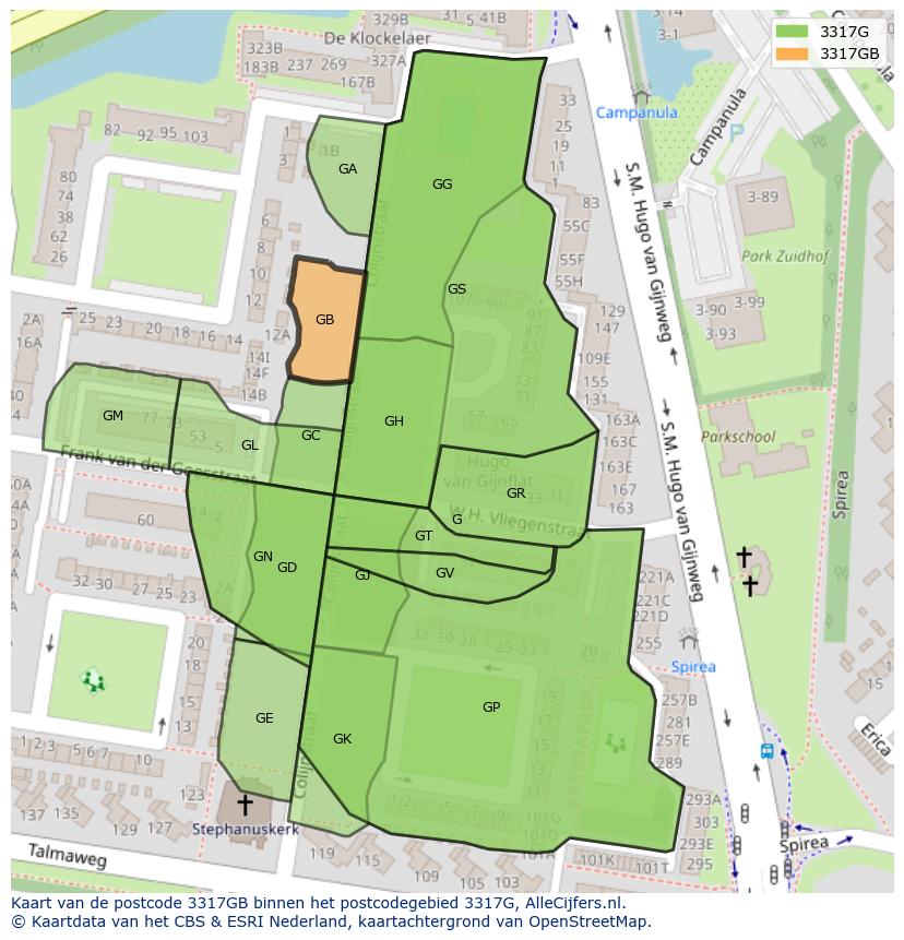 Afbeelding van het postcodegebied 3317 GB op de kaart.