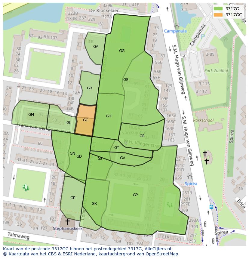 Afbeelding van het postcodegebied 3317 GC op de kaart.