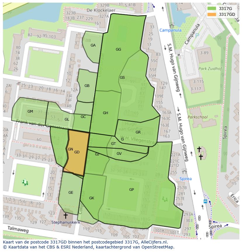 Afbeelding van het postcodegebied 3317 GD op de kaart.