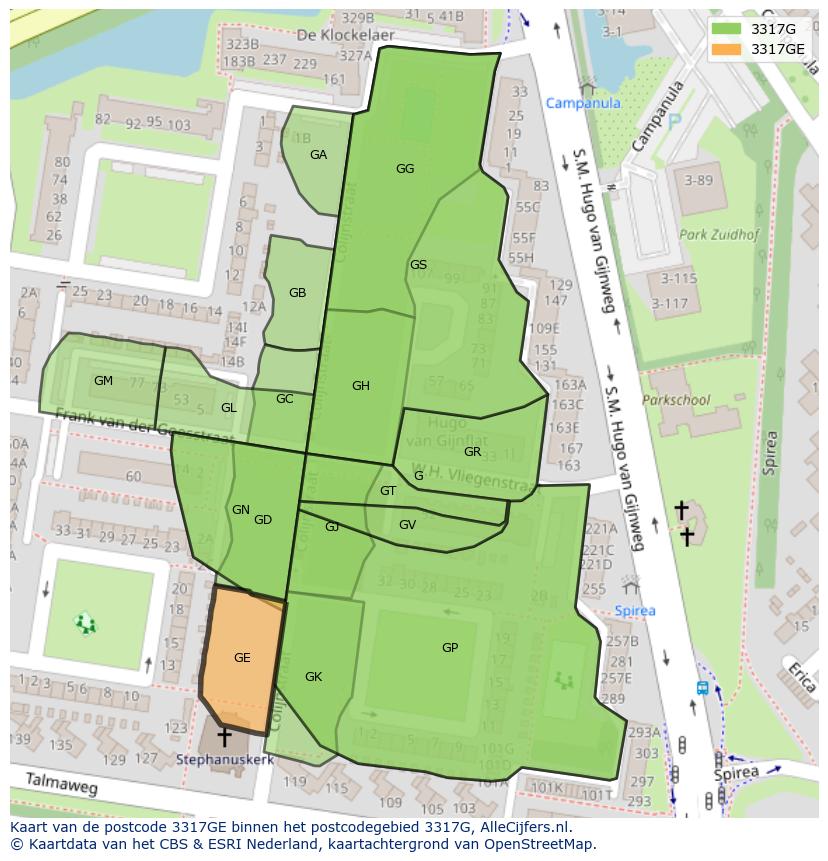 Afbeelding van het postcodegebied 3317 GE op de kaart.