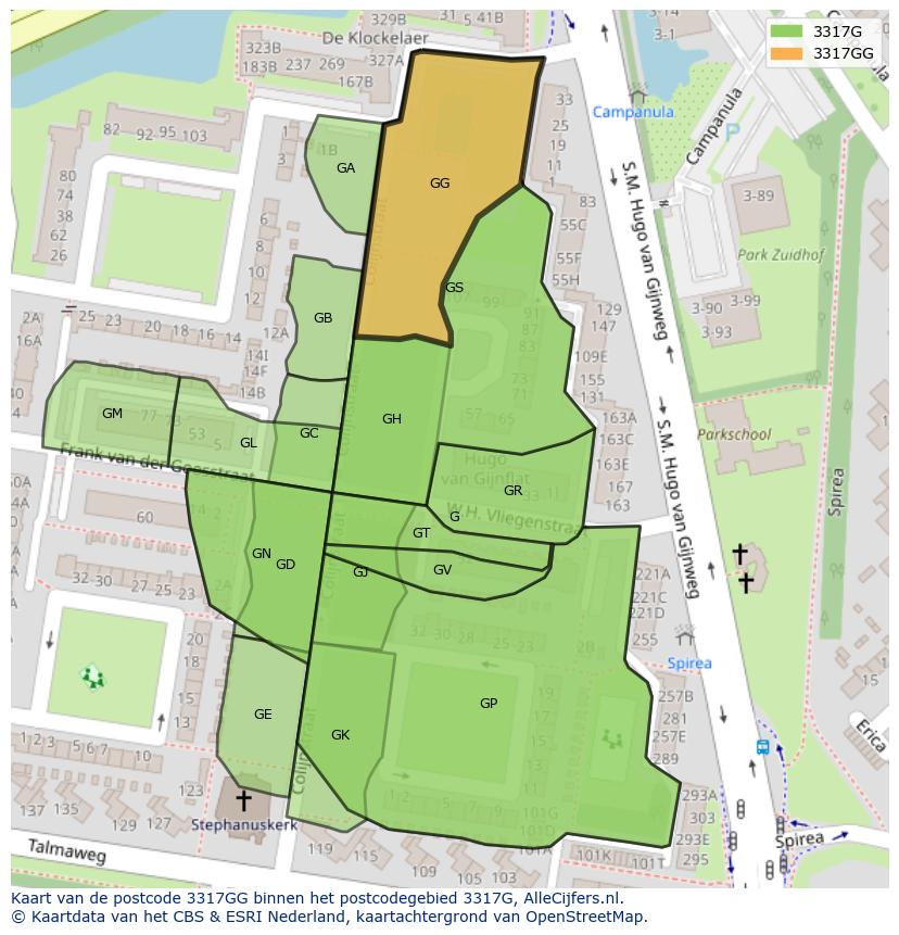 Afbeelding van het postcodegebied 3317 GG op de kaart.