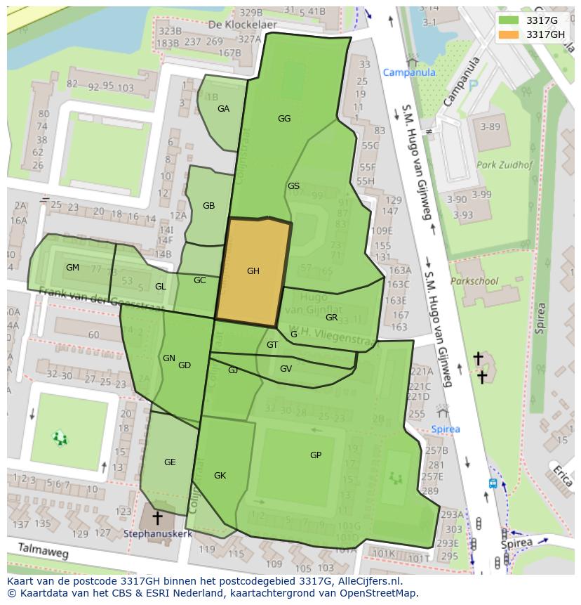 Afbeelding van het postcodegebied 3317 GH op de kaart.