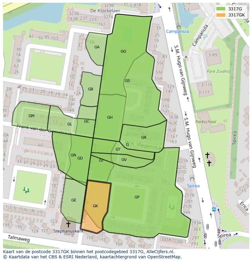 Afbeelding van het postcodegebied 3317 GK op de kaart.