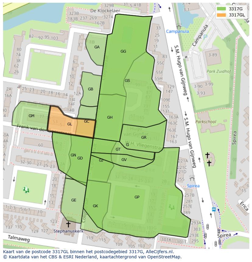 Afbeelding van het postcodegebied 3317 GL op de kaart.