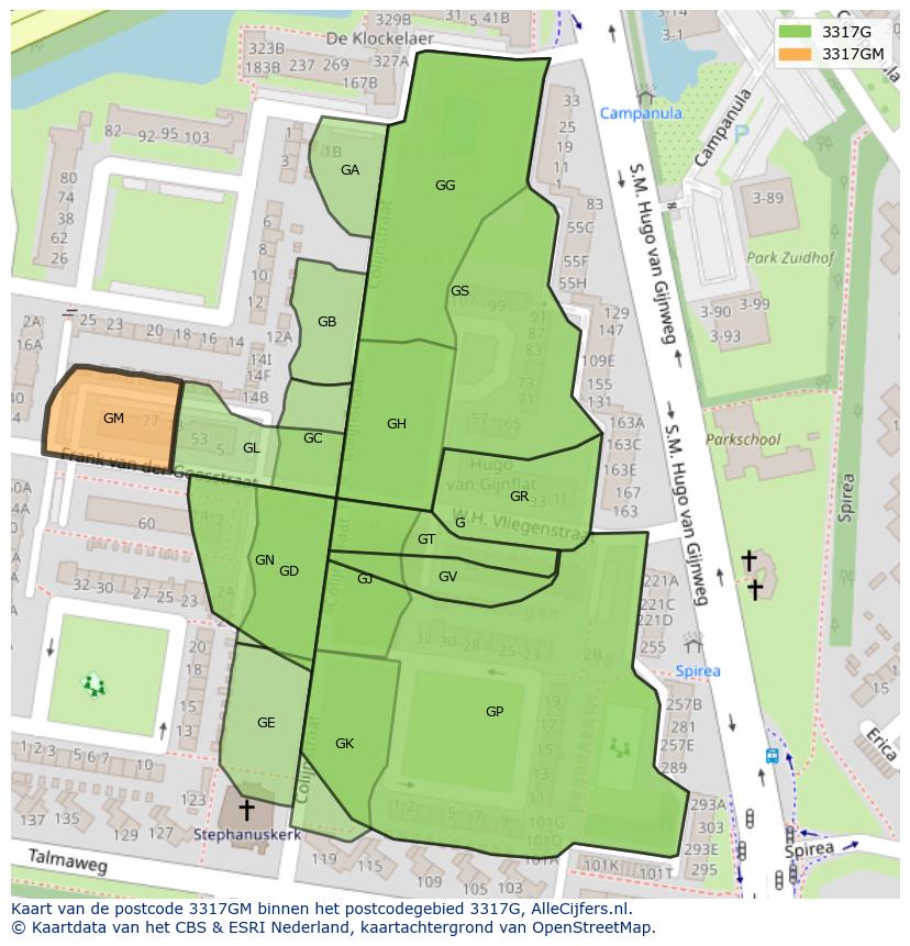 Afbeelding van het postcodegebied 3317 GM op de kaart.